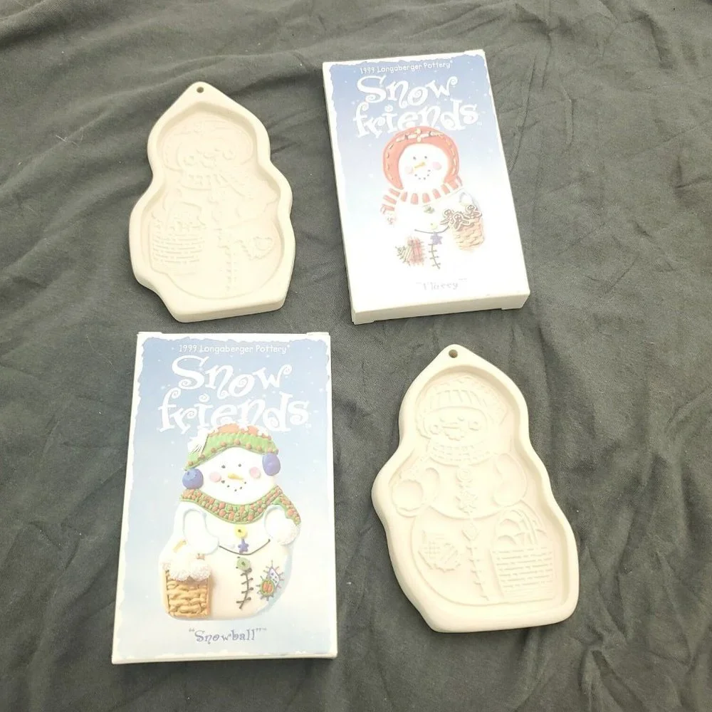 Longaberger 1999 Pottery Snow Friends Flurry & Snowball Crispy Suger Cookie Mold
